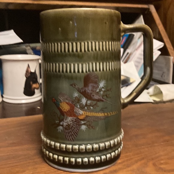 Vintage Wade Ireland Porcelain Beer Stein Tall mug green with bird “pheasants “ - Picture 2 of 5